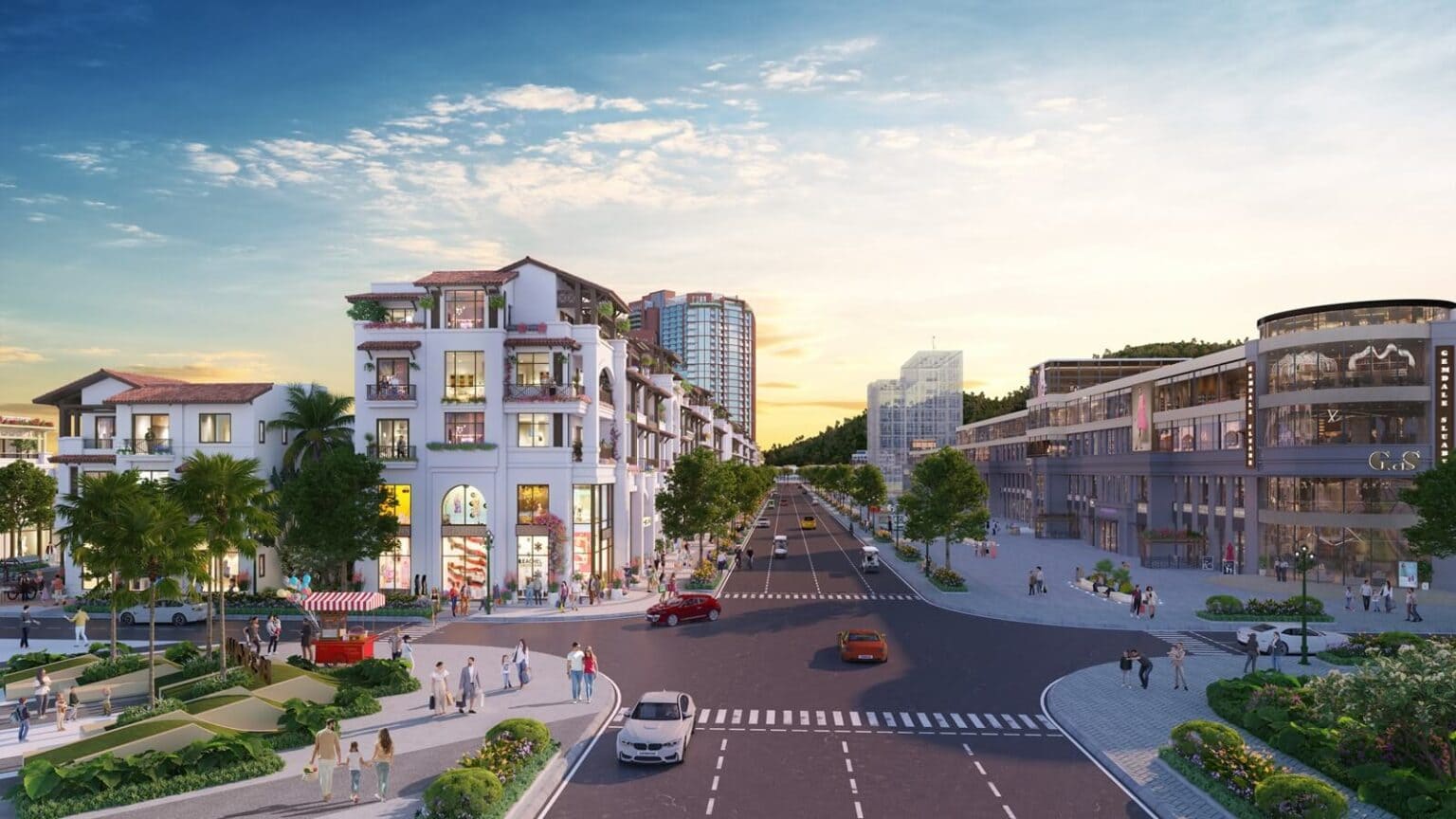 Phối cảnh shophouse hoàng hôn